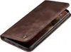 A brown leather flip case for a smartphone, shown slightly open. Produktbild-Vorschau