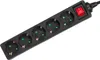 A black power strip with five outlets and a red on/off switch, shown against a white background. Náhľad obrázku produktu