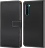 A black flip-style phone case for a OnePlus Nord is shown from two angles. Produktbild-Vorschau