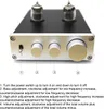 The image shows the front panel of an audio amplifier with numbered callouts pointing to controls and a legend below explaining their functions. Náhled obrázku produktu