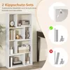A white bookshelf with various items on its shelves, next to a dark table. The image also includes diagrams illustrating safety features. Podgląd zdjęcia produktu