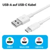 A USB-A to USB-C cable is shown, with icons indicating compatibility with USB-C and incompatibility with Micro-USB and Lightning. Produktbild-Vorschau
