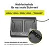 A dual battery charger with protective features highlighted. Produktbild-Vorschau