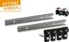 Two metal mounting rails and several black mounting brackets with red clips are arranged on a white background. Anteprima dell’immagine prodotto