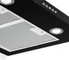 Close-up view of a black range hood with silver filters and LED lights. Náhľad obrázku produktu
