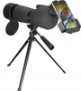A spotting scope with a smartphone attached to the eyepiece, mounted on a tripod. Produktbild-Vorschau
