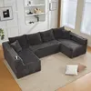 Cord-Sofa U-Form Wohnlandschaft mit Federkern U-förmiges Produktbild-Vorschau 11
