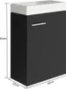 A black vanity unit with a white sink on top, shown with dimensions indicated. Anteprima dell’immagine prodotto
