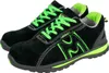 A pair of black and green safety shoes are shown against a white background. Produktbild-Vorschau