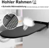 A wall-mounted ironing board with steam emanating from it, highlighting its heat dissipation feature. Produktbild-Vorschau