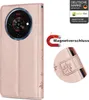 A rose gold flip case for a smartphone, shown with a close-up of the magnetic closure and a logo indicating it's a German brand. Produktbild-Vorschau