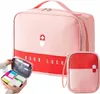 A pink and red medical organizer bag with a smaller pouch, and an open compartment showing medical supplies. Náhľad obrázku produktu