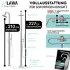 Diagrams and text illustrating the features and installation of an outdoor shower. Produktbild-Vorschau