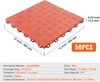 A red interlocking floor tile is shown from a slightly elevated angle, with dimensions and product details displayed. Náhled obrázku produktu