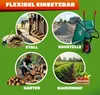 A collage of four circular images showing different uses of a wheelbarrow, with text overlays. Produktbild-Vorschau