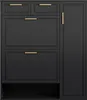 A front view of a black shoe cabinet with gold handles. Podgląd zdjęcia produktu