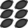 A set of six black oval cast iron serving pans arranged in three rows of two. Produktbild-Vorschau