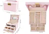 A collage of images showing a pink jewelry box from different angles, including dimensions. Náhled obrázku produktu