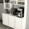 A cream-colored cabinet with arched doors, featuring a coffee machine and an air fryer on top. Produktbild-Vorschau