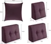 A collage of images showing different sizes of purple wedge pillows with dimensions indicated. Produktbild-Vorschau
