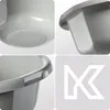 A collage of four close-up images of a plastic basin, with a large white 'K' logo in the bottom right quadrant. Produktbild-Vorschau