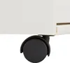 A close-up view of the bottom of a white cabinet with a black caster wheel. Produktbild-Vorschau