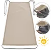 A sunshade for a baby stroller, shown flat and then attached to a stroller. Produktbild-Vorschau