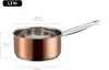 A copper saucepan with a silver handle is shown against a white background with measurement indicators. Anteprima dell’immagine prodotto
