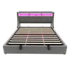 A grey upholstered bed frame with a slatted mattress base and LED lighting in the headboard. Náhled obrázku produktu