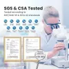 A scientist is using a microscope with various certifications and test results displayed. Náhled obrázku produktu