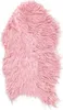A pink faux fur rug is shown against a white background.