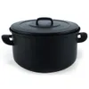 A black enamel pot with a lid and two handles, shown from the front on a white background. Podgląd zdjęcia produktu