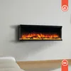 A modern electric fireplace mounted on a white wall above a light-colored floor. Voir les images du produit