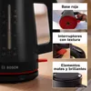 Close-up shots of a black Bosch electric kettle with red accents, highlighting its features. Podgląd zdjęcia produktu