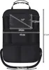 A black car seat organizer with dimensions indicated by white lines and text. Produktbild-Vorschau