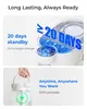 A collage of two marketing images for a water filter pitcher, highlighting its long-lasting battery and portability. Produktbild-Vorschau