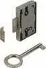 A lock mechanism and a key are shown against a white background. Produktbild-Vorschau
