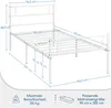 A diagram of a white metal bed frame with dimensions and specifications indicated by text and measurement lines. Produktbild-Vorschau
