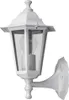 A white outdoor wall lantern with a glass enclosure and a visible light bulb, mounted on a white bracket against a white background. Produktbild-Vorschau