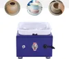 A collage of three circular images showing pottery being made and a blue pottery wheel machine. Podgląd zdjęcia produktu