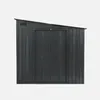 A dark gray metal garden shed with double doors and a slanted roof, presented against a plain light gray background. Produktbild-Vorschau