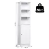 A white tall cabinet with shelves and a door, with dimensions and weight indicated. Produktbild-Vorschau