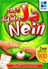 The image is a marketing image for a board game called 'Nicht Ja, Nicht Nein'. It features the game's title prominently, along with illustrations of hands and a game buzzer, suggesting gameplay. There is also text describing the game's premise and features Náhled obrázku produktu