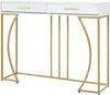 A white and gold console table with two drawers is shown against a white background. Anteprima dell’immagine prodotto