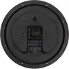 The back of a black wall clock is shown, with the battery compartment and clock mechanism visible. Produktbild-Vorschau