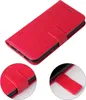 A red floral embossed flip phone case is shown from a diagonal angle, with two close-up insets showing the clasp and strap. Produktbild-Vorschau