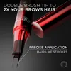 Close-up of a red and black eyebrow pen with text overlays. Produktbild-Vorschau