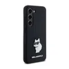 A black smartphone case with a white Choupette metal pin and Karl Lagerfeld logo. Produktbild-Vorschau