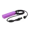A purple teething toy shaped like a Lego brick, attached to a black cord with a clasp. Produktbild-Vorschau