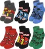 A collage of six pairs of Marvel-themed socks, arranged in two rows of three. Produktbild-Vorschau
